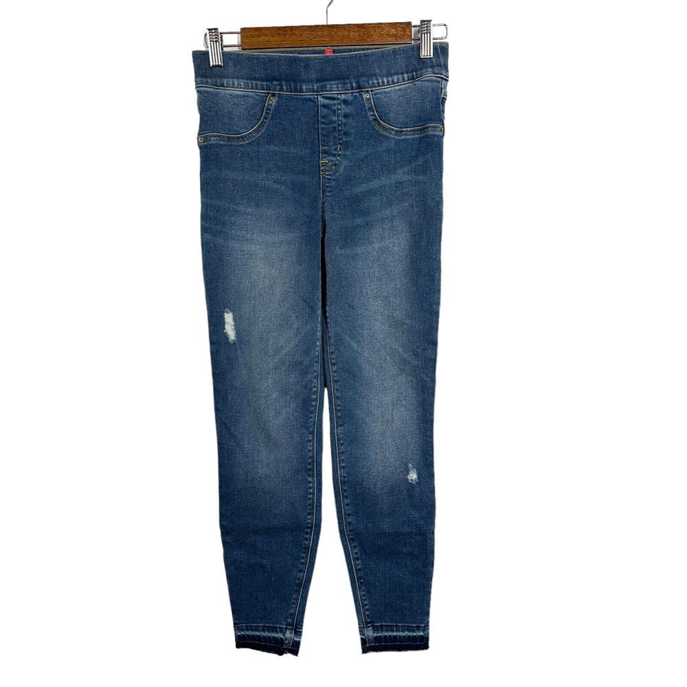 SPANX Ankle Skinny 20203Q Distressed‎ Blue Jeans Jeggings Raw Hem Size Small